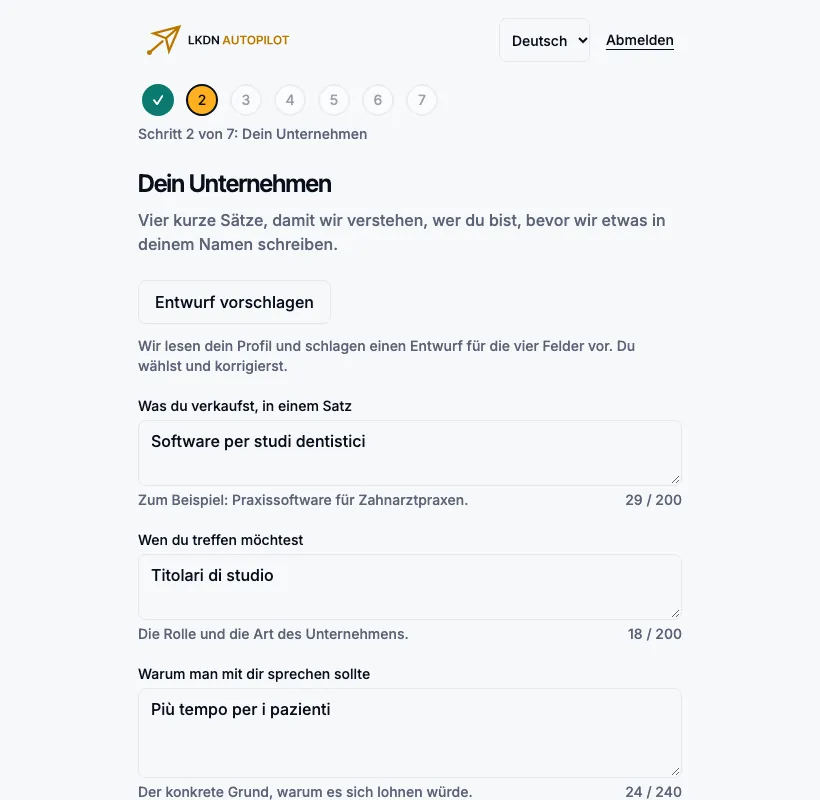 Schritt 2, ausgefüllt mit dem gewählten Entwurf.