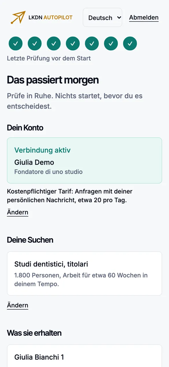 Die Zusammenfassung vor dem Start auf dem Smartphone.
