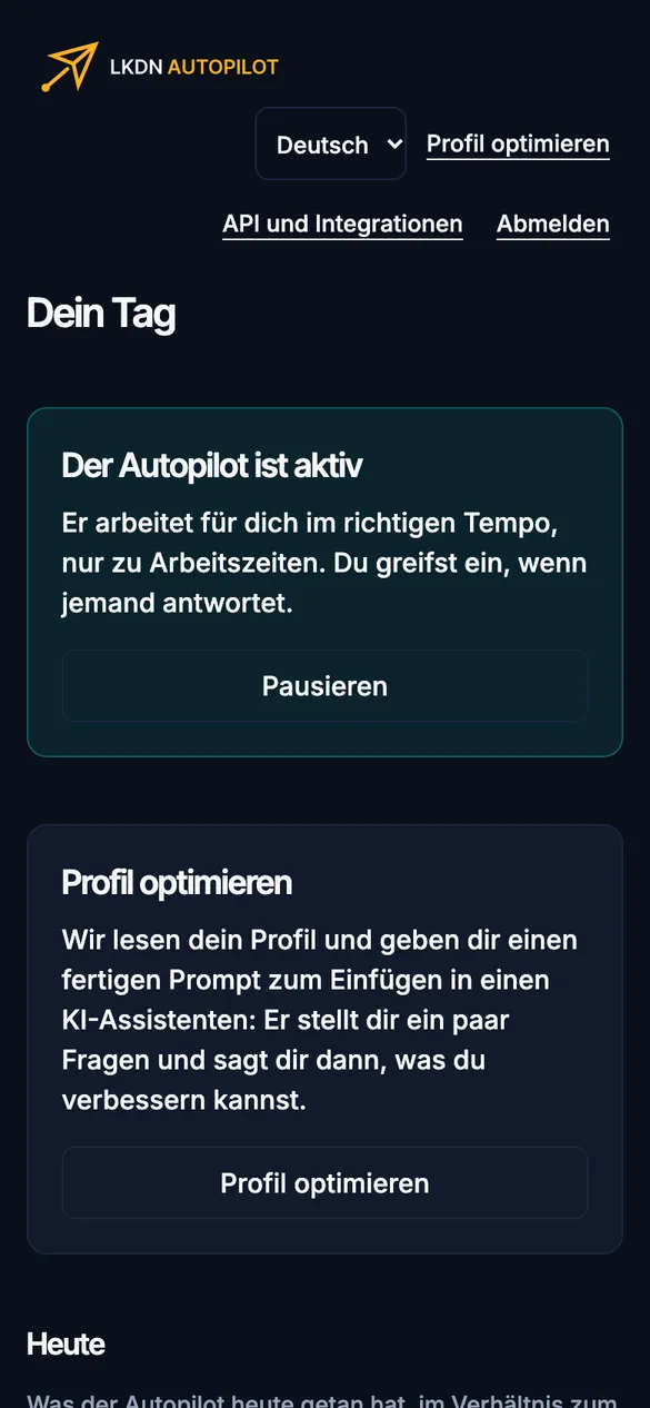 Das Dashboard auf dem Smartphone.