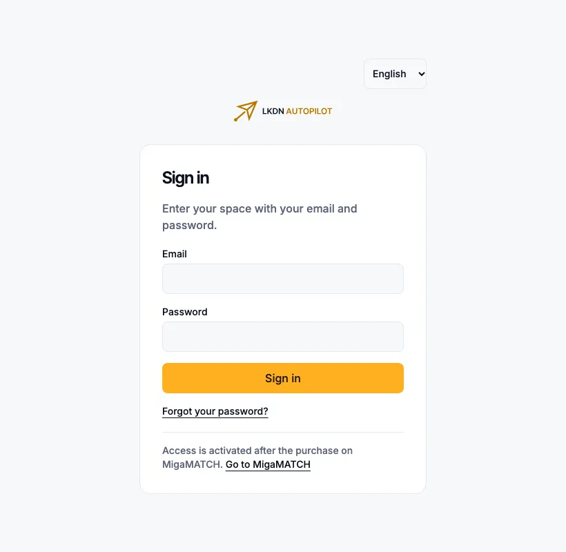 The app sign-in page: email, password and the Sign in button.