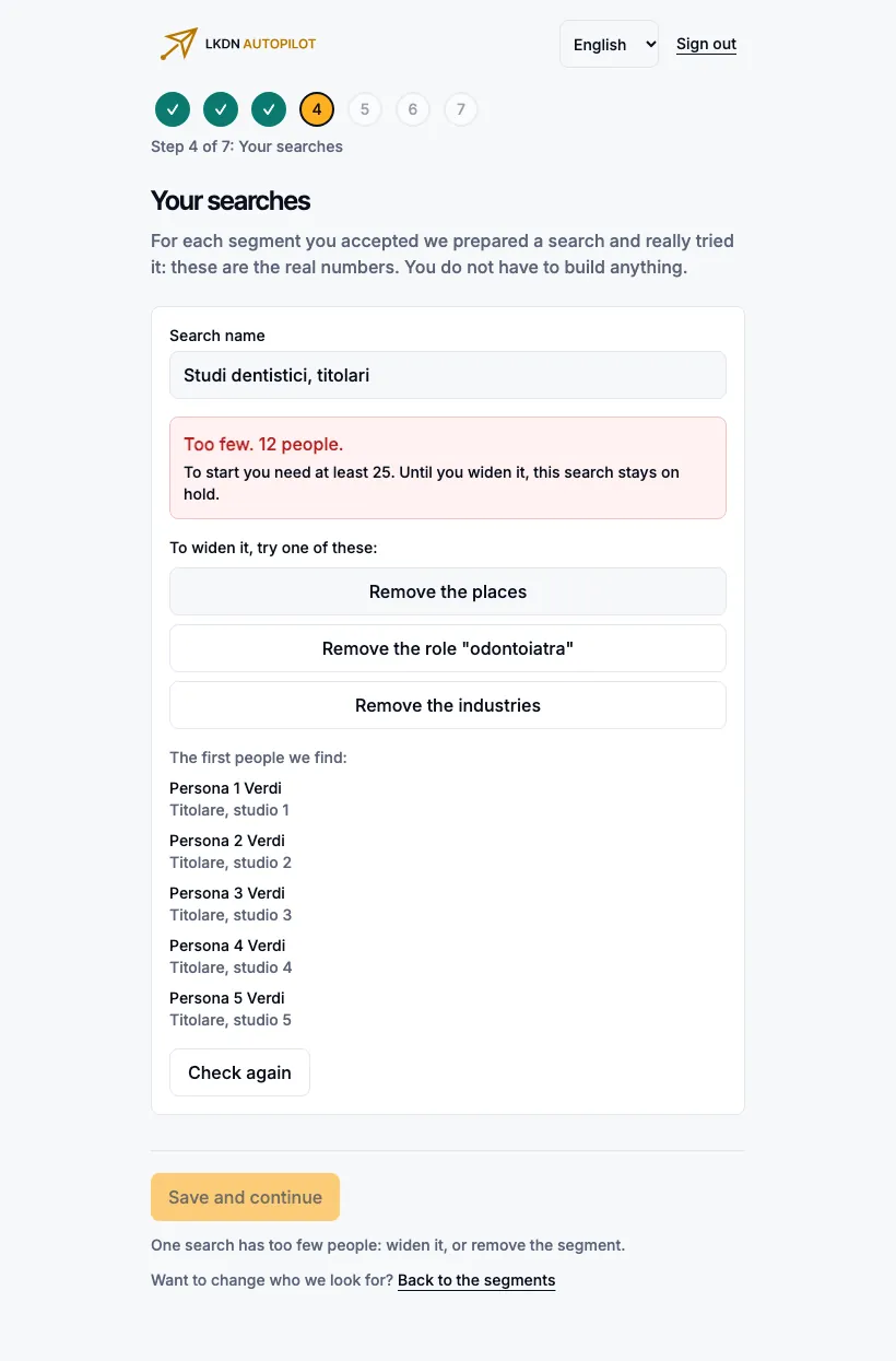 A search with too few people: red warning and proposals to widen it.