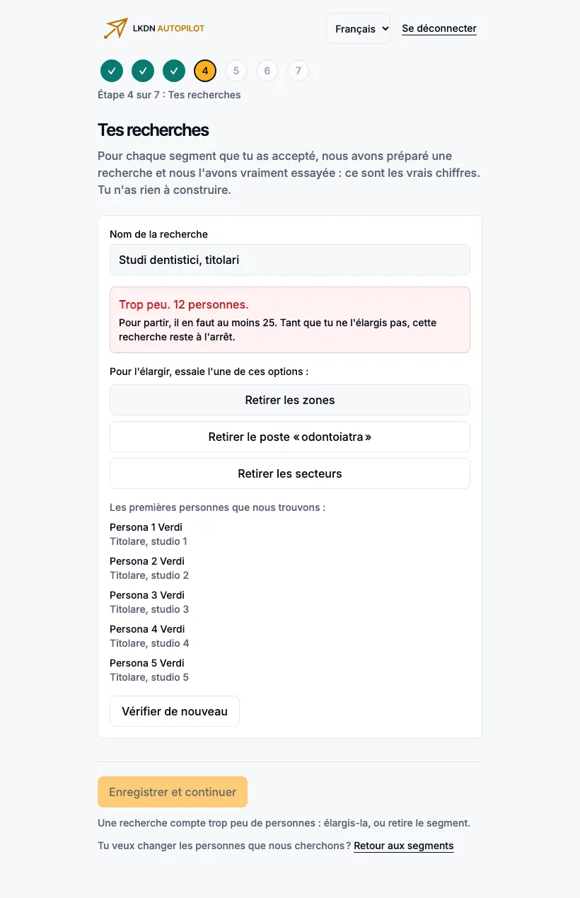Une recherche avec trop peu de personnes : alerte rouge et propositions pour l’élargir.