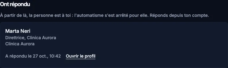 Le cadre Ont répondu : une personne avec son titre et le lien pour ouvrir le profil.