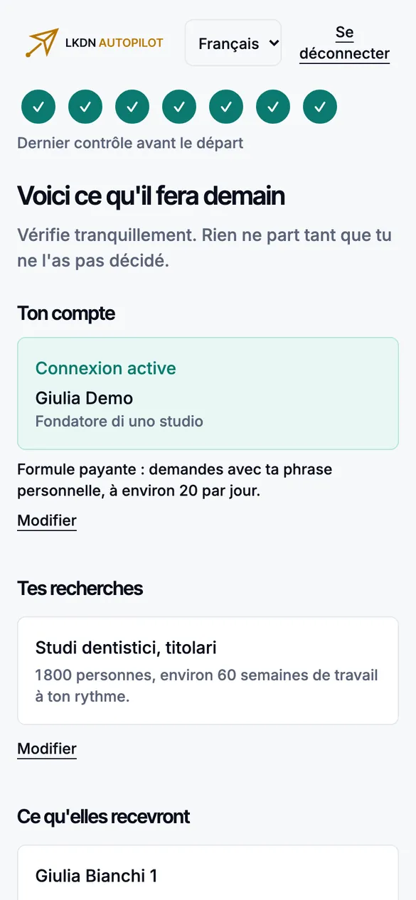 Le récapitulatif avant de partir sur téléphone.