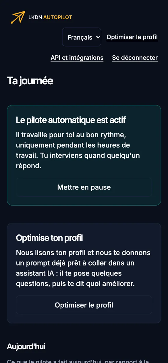 Le tableau de bord sur téléphone.